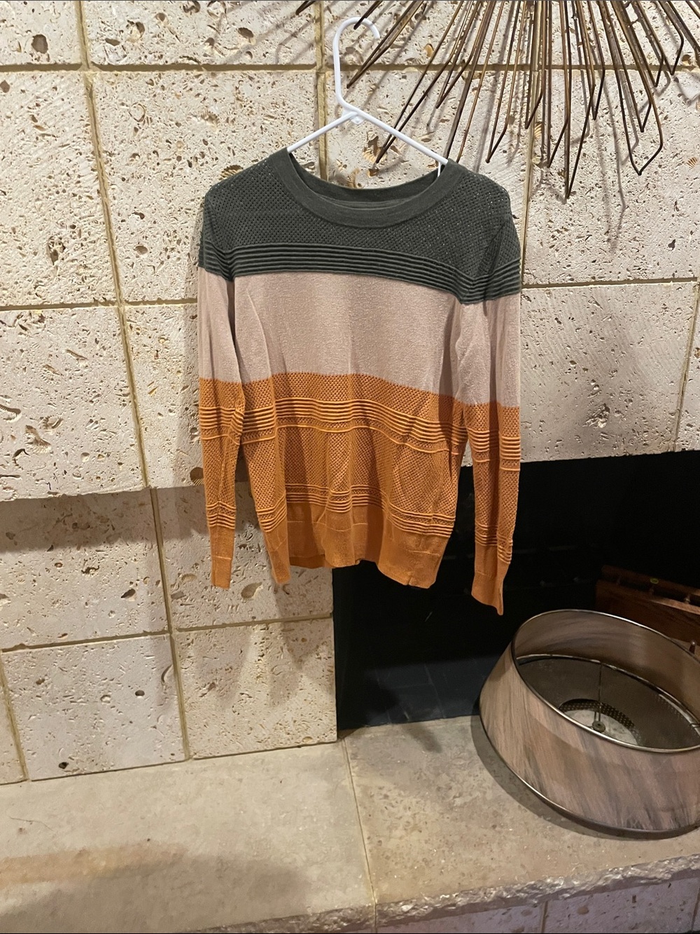 Market & Spruce Colorblock Knit Sweater in Olive, Cream & Rust